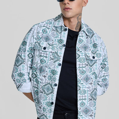Green Geometric Corduroy Jacket