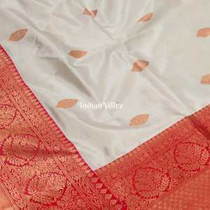 White Red Banarasi Katan Silk Saree