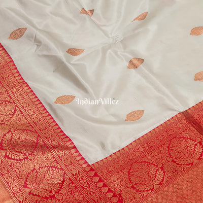 White Red Banarasi Katan Silk Saree