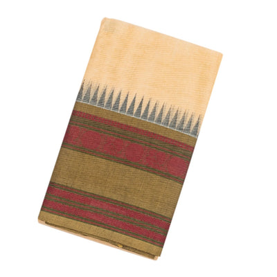 Cream Handloom Korvai Kanchi Cotton Saree With Annam Buttas