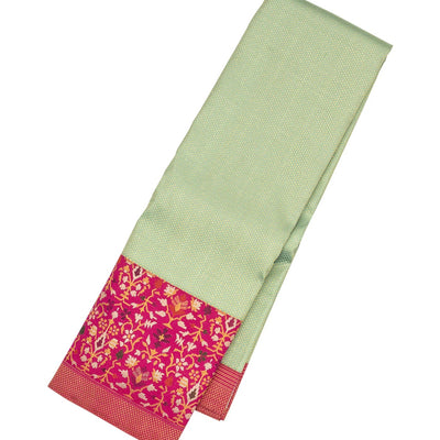 Cardamom Green Handloom Kanchipuram Korvai Silk Saree With Meena Border