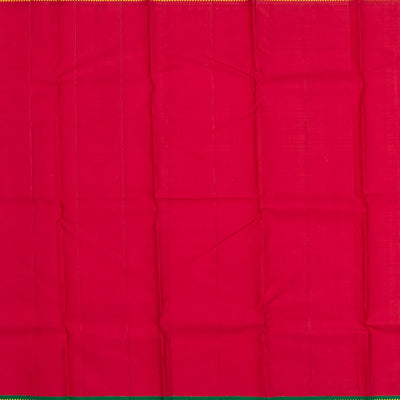 White Handloom Kanchipuram Korvai Silk Saree With Green & Red Border