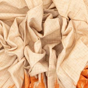 Taupe Handloom Orissa Cotton Saree With Orange Border