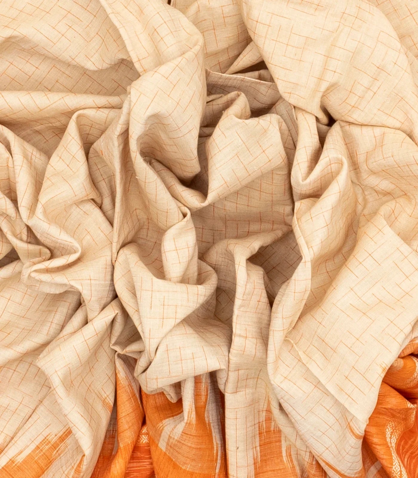 Taupe Handloom Orissa Cotton Saree With Orange Border