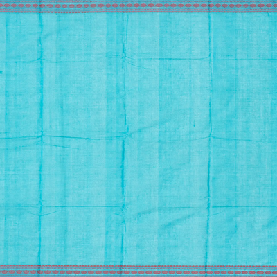 Sky Blue Handloom Kanchi Cotton Saree With Coin Buttas And Annam Motifs