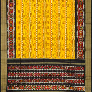 Yellow Handloom Ikat Silk Saree With Contrast Black Border