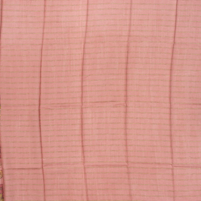 Dusty Pink Handloom Tussar Silk Saree Printed With Floral Vine Motifs