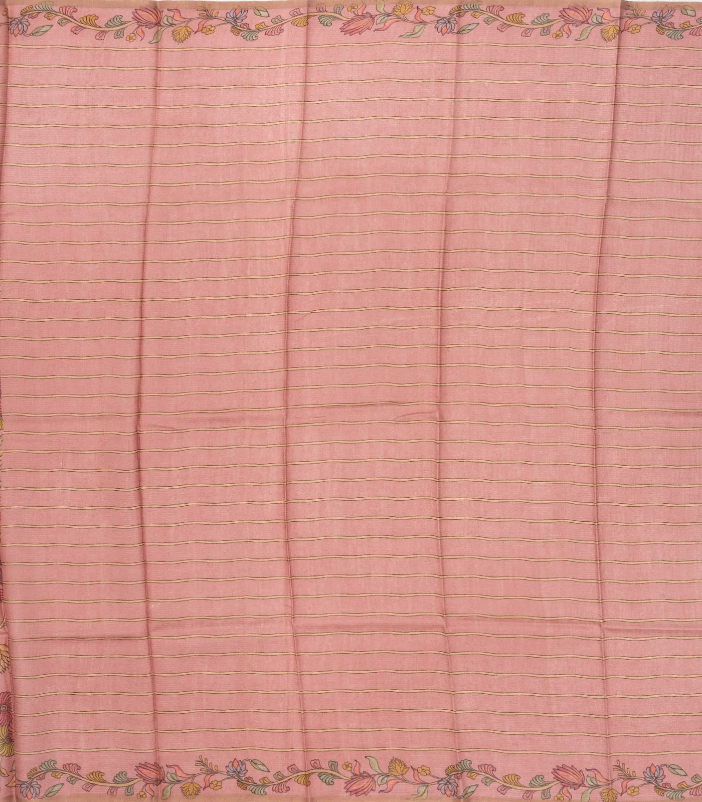 Dusty Pink Handloom Tussar Silk Saree Printed With Floral Vine Motifs