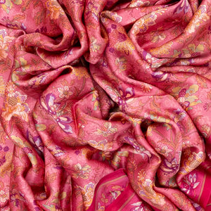 Baby Pink Woven Digital Printed Satin Silk Saree With Floral Motifs