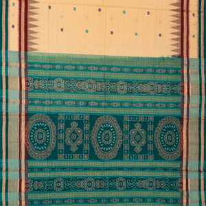 Taupe Handloom Orissa Cotton Saree With Cyan Tie & Dye Pallu
