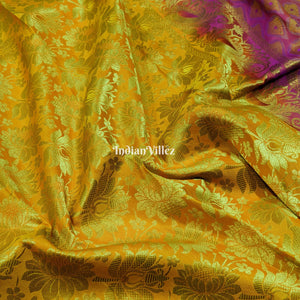 Rose Pink Golden Pure Kanjivaram Silk Saree