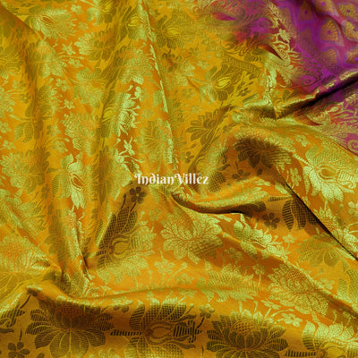 Rose Pink Golden Pure Kanjivaram Silk Saree