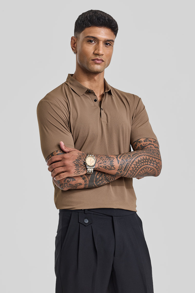 Light Brown Textured Polo T-Shirt