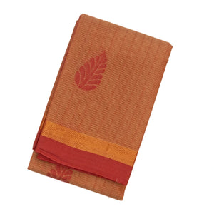 Rust Handloom Rasipuram Cotton Saree With Stripes & Buttas