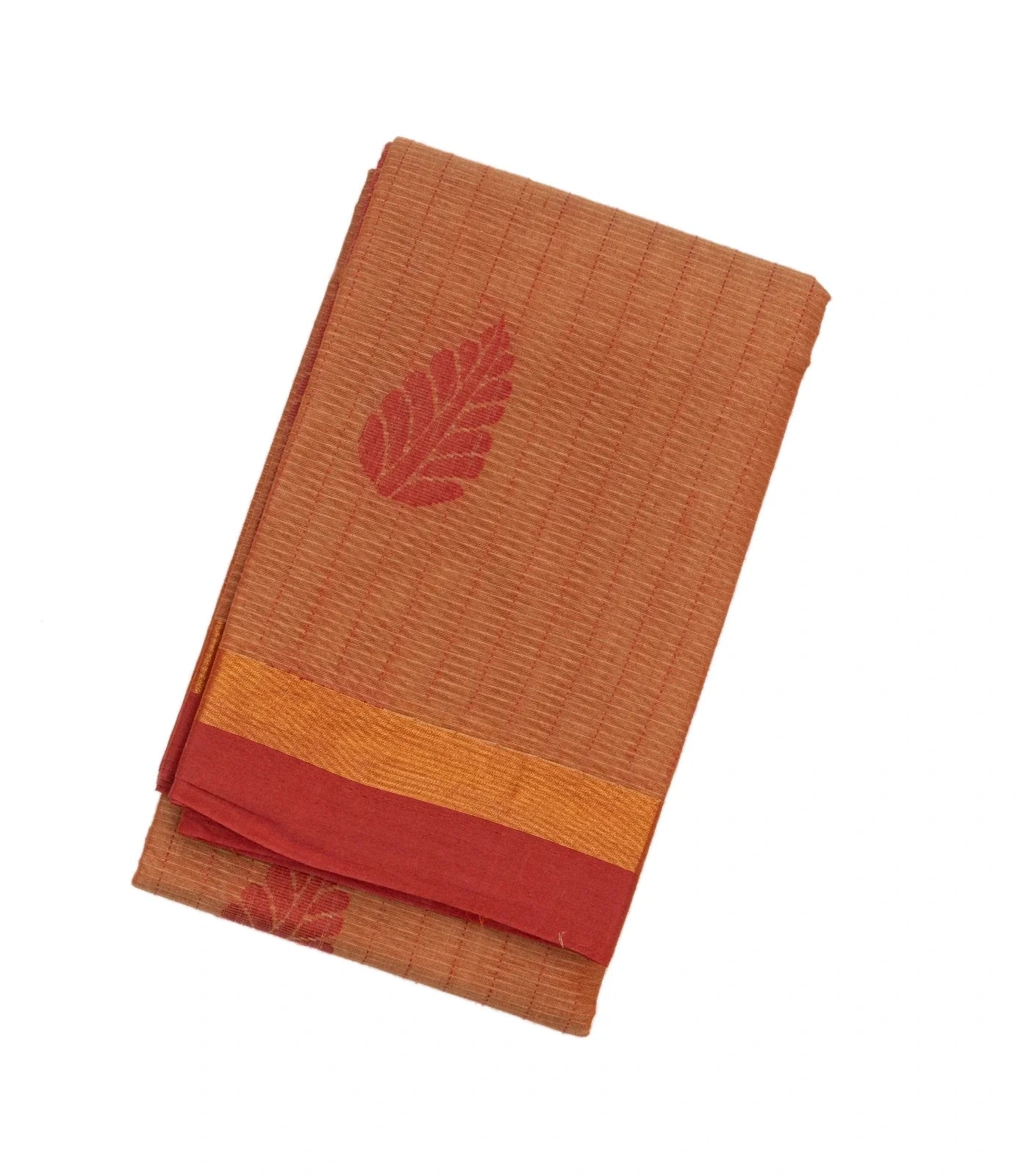 Rust Handloom Rasipuram Cotton Saree With Stripes & Buttas