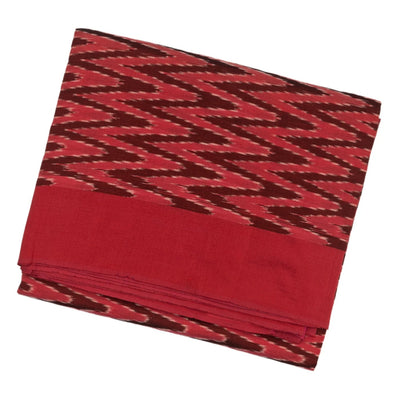 Crimson Handwoven Orissa Cotton Saree And Tie & Dye Chevron Motifs