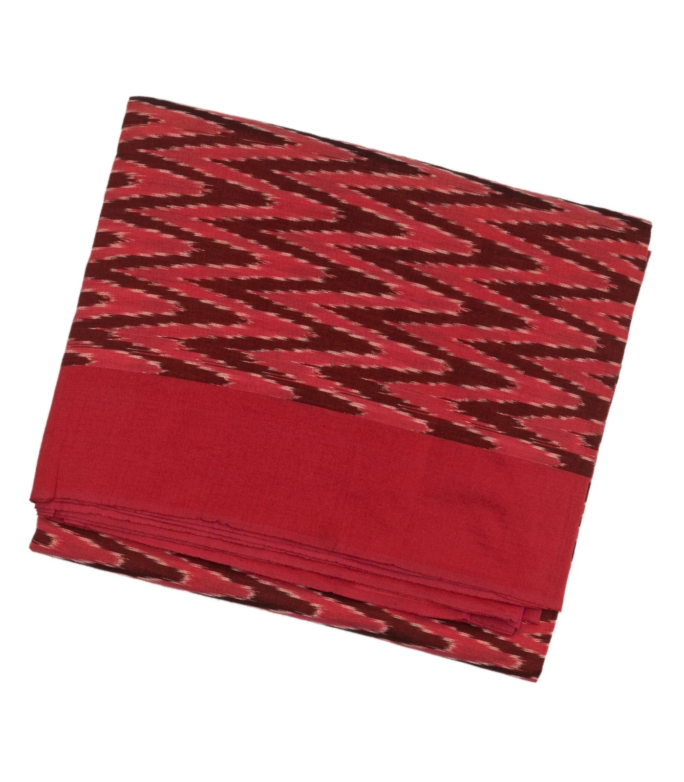 Crimson Handwoven Orissa Cotton Saree And Tie & Dye Chevron Motifs