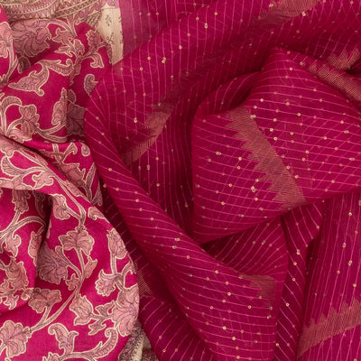 Pink Handwoven Organza & Linen Partly Saree