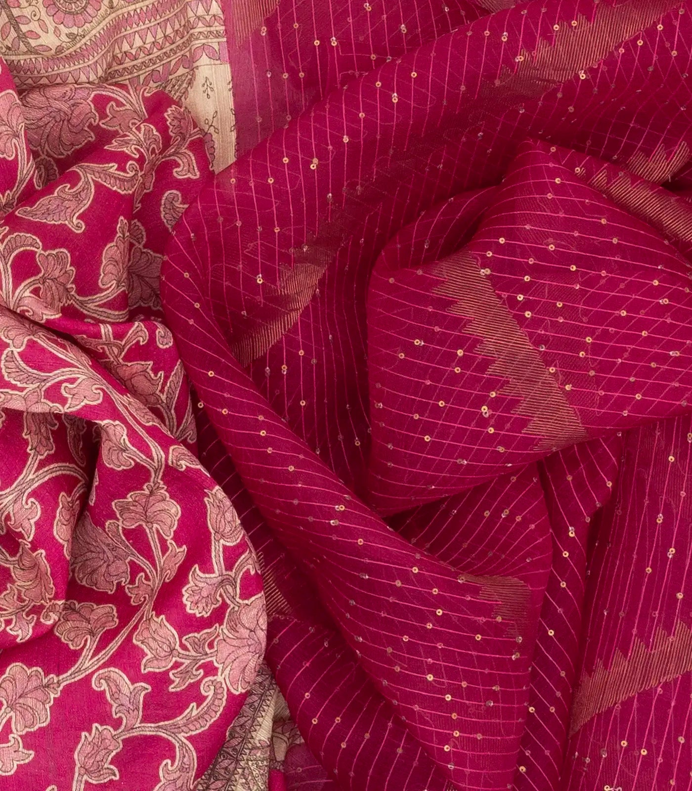 Pink Handwoven Organza & Linen Partly Saree