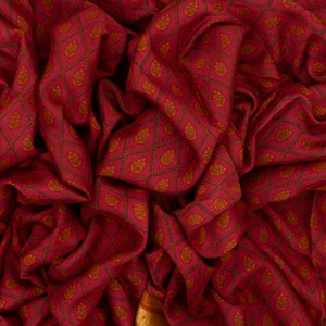 Crimson Silk Saree Printed With Floral Vine Motifs
