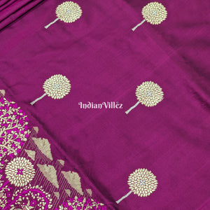 Tyrian Purple Threadwork Banarasi Katan Silk Saree
