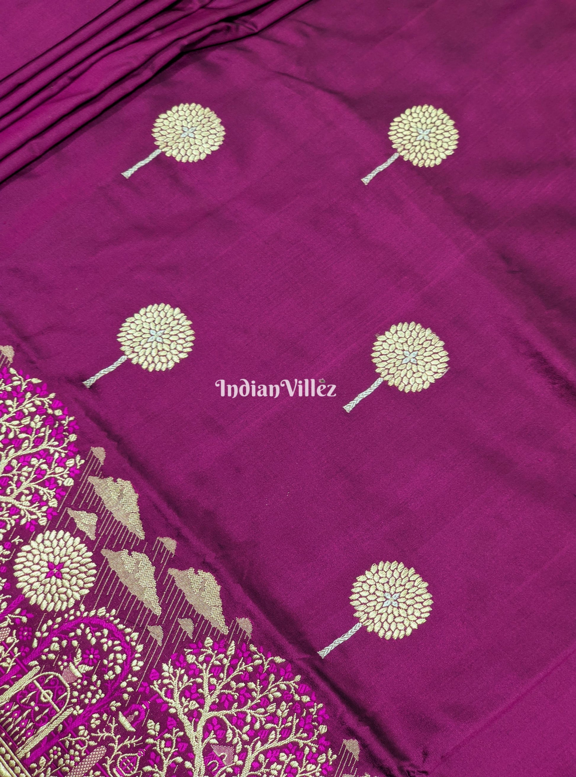 Tyrian Purple Threadwork Banarasi Katan Silk Saree