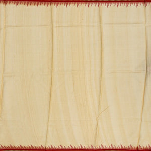 Beige Handloom Tussar Silk Saree With Printed Floral Motifs & Contrast Border