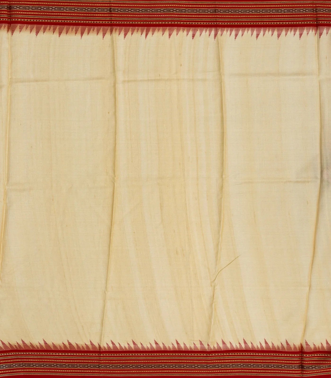 Beige Handloom Tussar Silk Saree With Printed Floral Motifs & Contrast Border