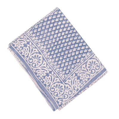 Light Blue Woven Jaipur Cotton Saree Printed With White Floral Motifs