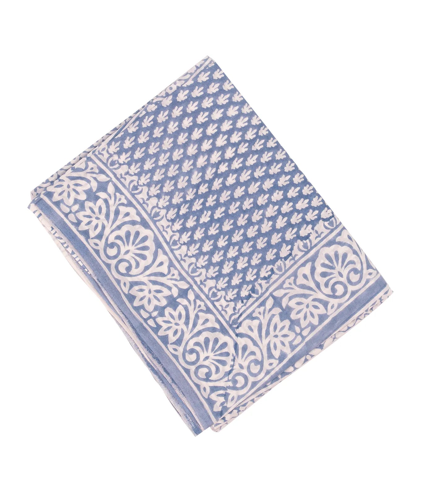 Light Blue Woven Jaipur Cotton Saree Printed With White Floral Motifs