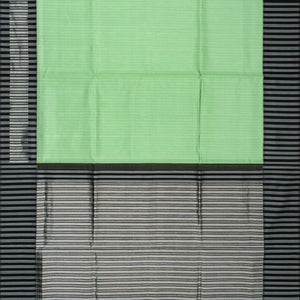 Pista Green Handloom Kora Silk Saree With Stripes & Black Border