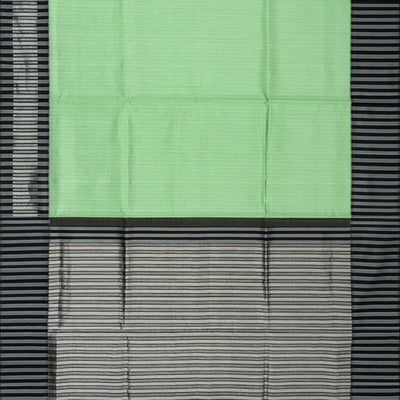 Pista Green Handloom Kora Silk Saree With Stripes & Black Border