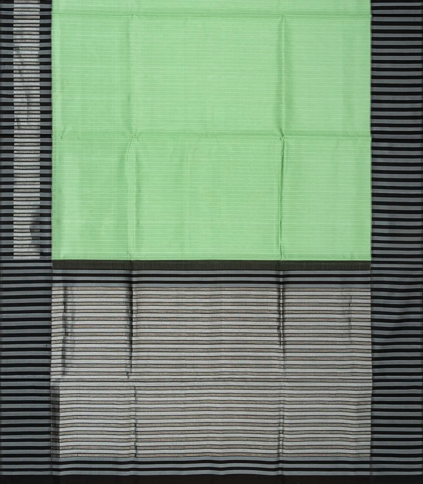 Pista Green Handloom Kora Silk Saree With Stripes & Black Border