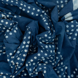 Indigo Woven Jaipur Cotton Saree Printed With White Dotted Motifs