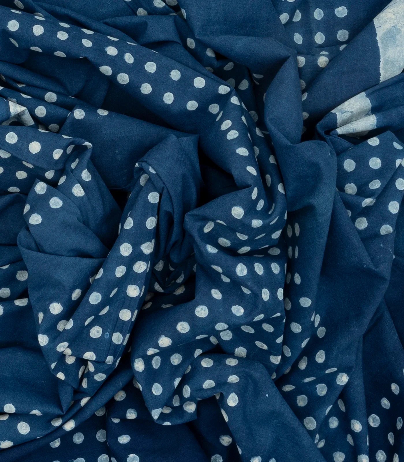 Indigo Woven Jaipur Cotton Saree Printed With White Dotted Motifs