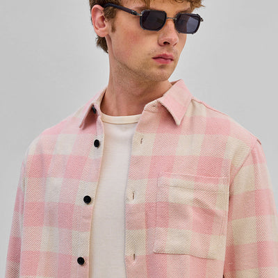 Light Pink Flannel Checks Overshirt