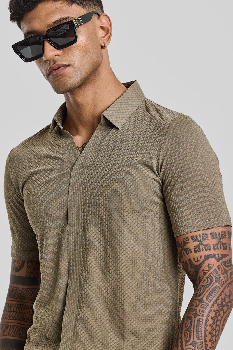 Beige Textured Polo T-Shirt