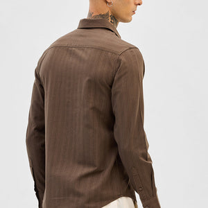 Brown Slim Fit Stripes Shirt