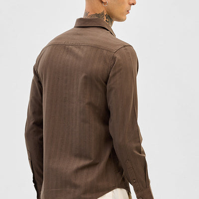 Brown Slim Fit Stripes Shirt