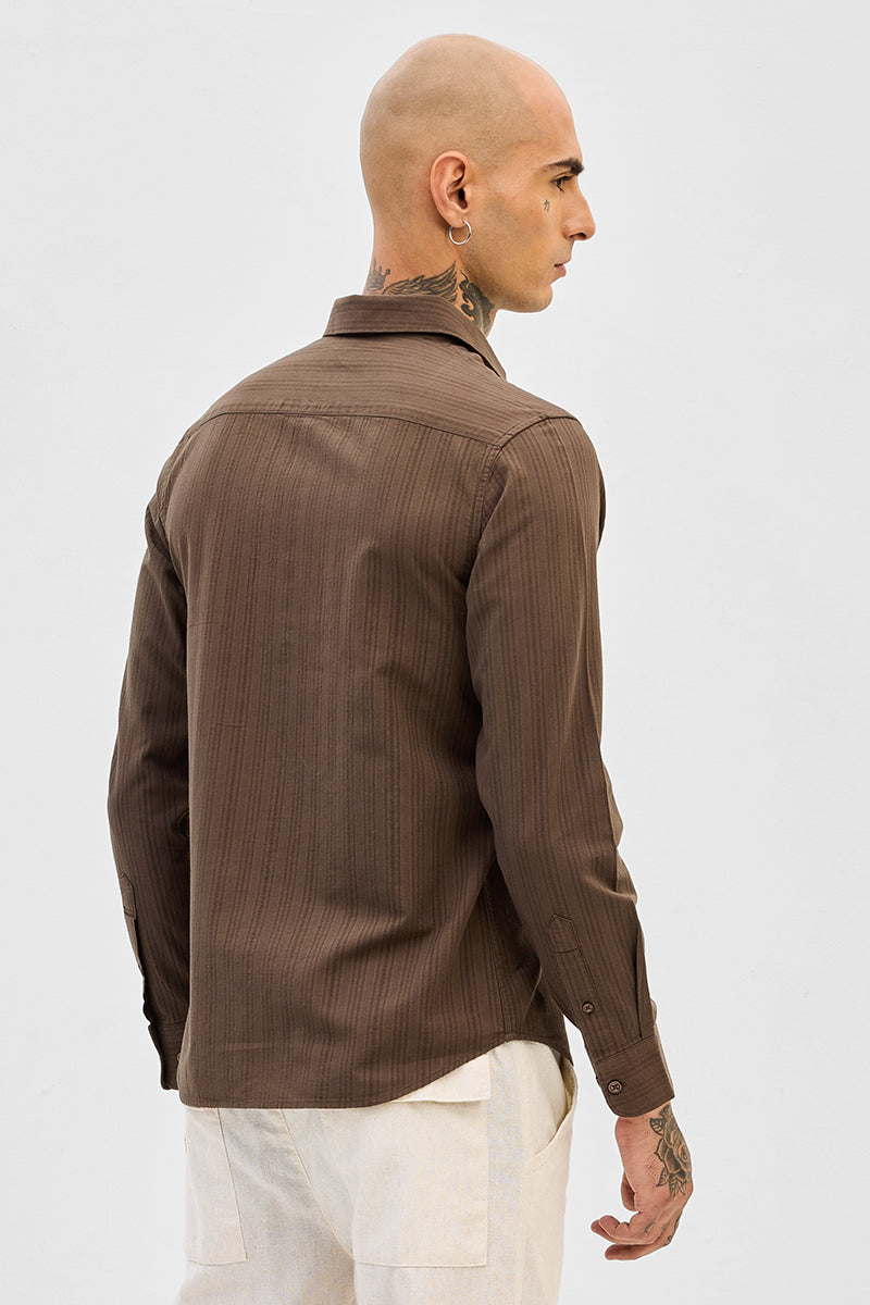 Brown Slim Fit Stripes Shirt