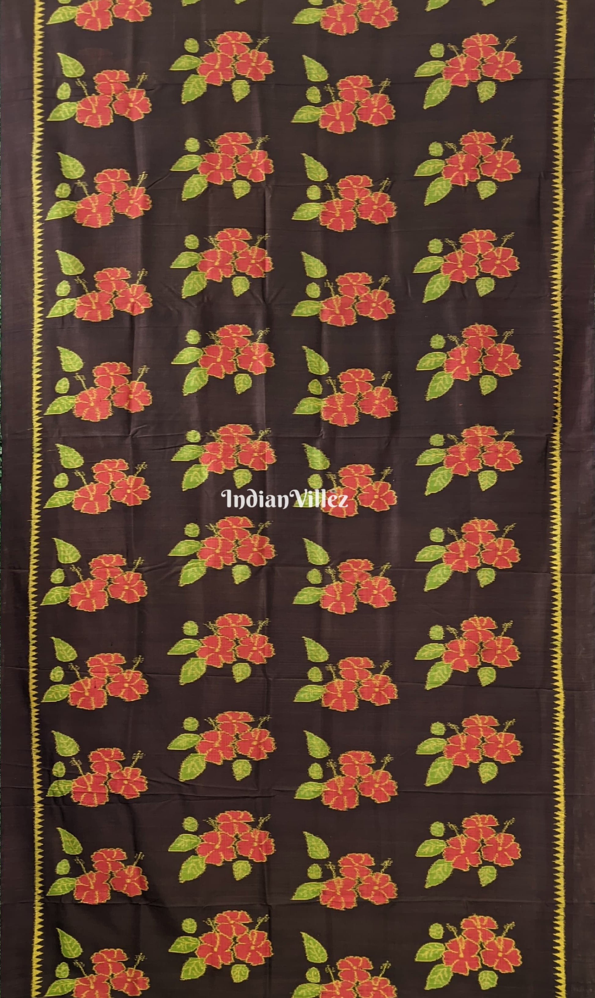 Chocolate Brown Floral Theme Contemporary Silk Saree