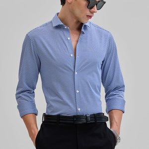 Dark Blue Stripes Stretch Shirt