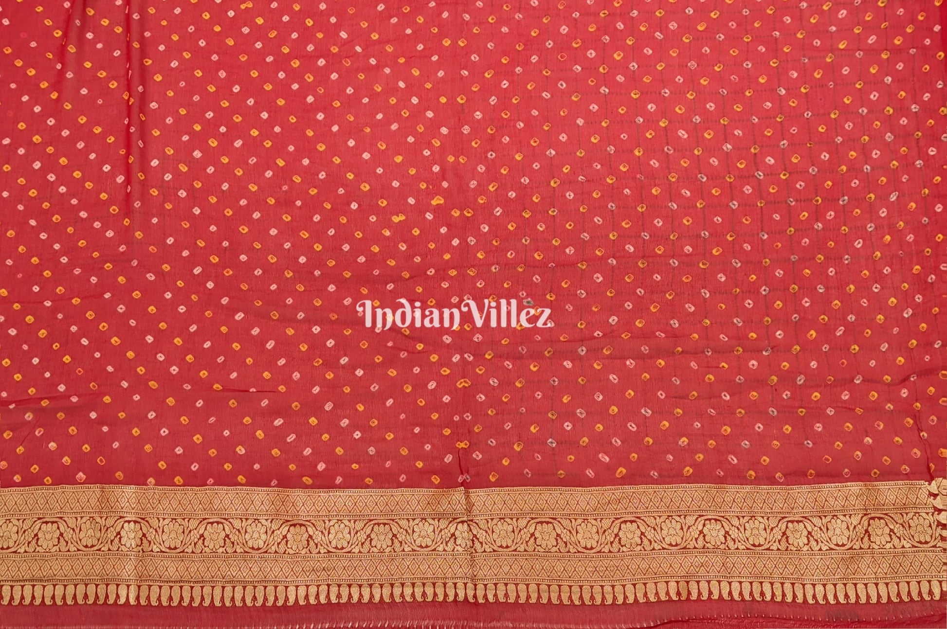 Red  Khaddi Georgette Banarasi Bandhani Silk Saree