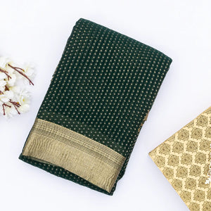 Bottle Green Mysore Crepe Silk Saree With Floral Motifs & Zari Border