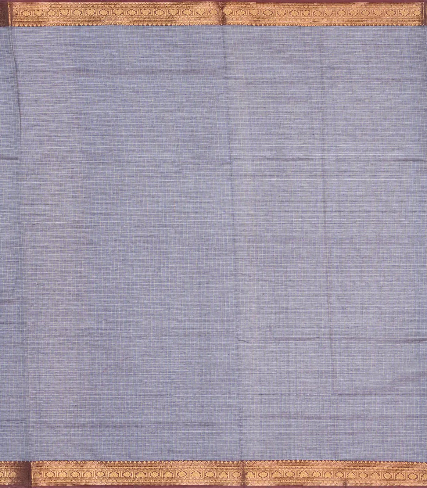 Grey Handloom Silk Cotton Saree With Checks & Buttas