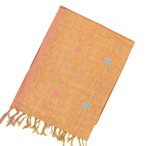 Light Peach Handloom Linen Saree With Temple Buttas