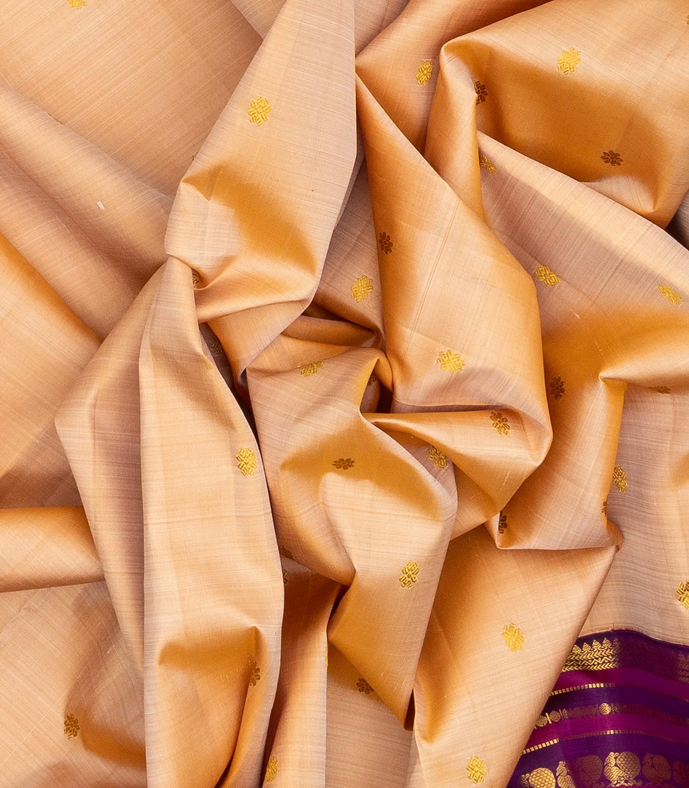 Light Peach Handloom Korvai Kanchipuram Silk Saree With Kamalam Buttas