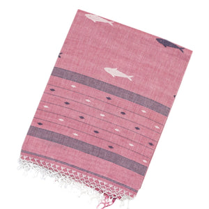 Dusty Pink Handloom Bengal Cotton Saree With Fish Motifs