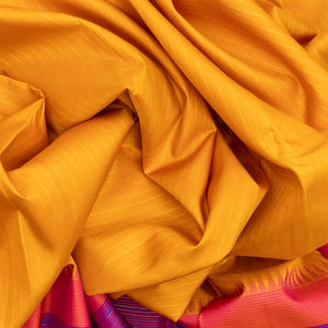 Mustard Handloom Kanchipuram Korvai Silk Saree With Dotted Stripes