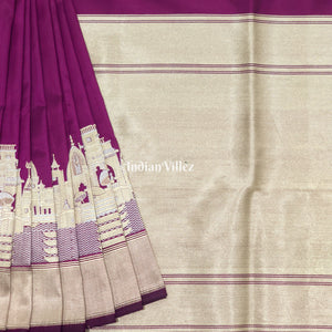Purple Handwoven Banarasi Katan Silk Saree with Kashi Ghat Weaves